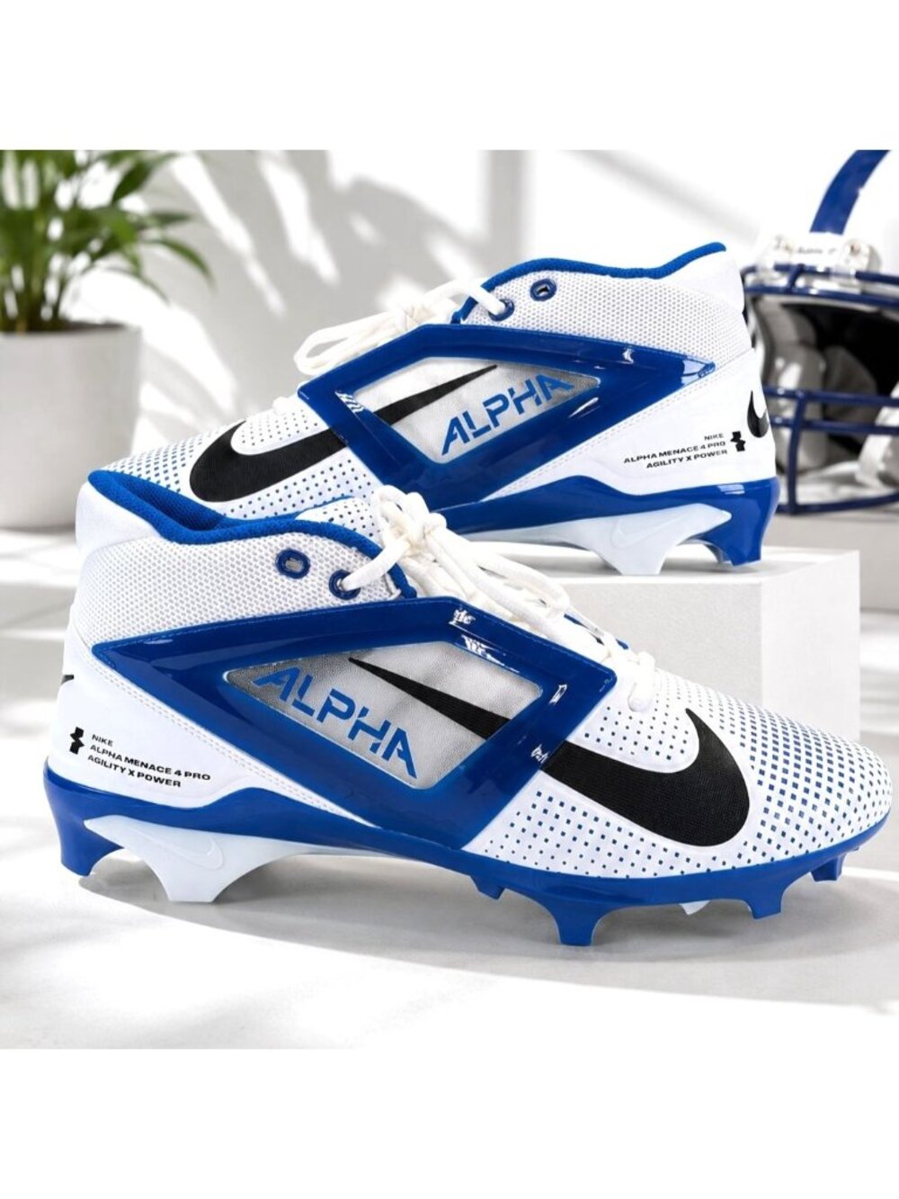 Nike Alpha Huarache 8 Elite Mens 12.5 Lacrosse Football Cleats Blue White FZ7702